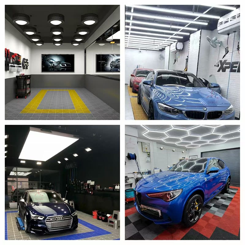Comparison of Spot, Strip, Panel, and Hexagon LED lights for auto detailing